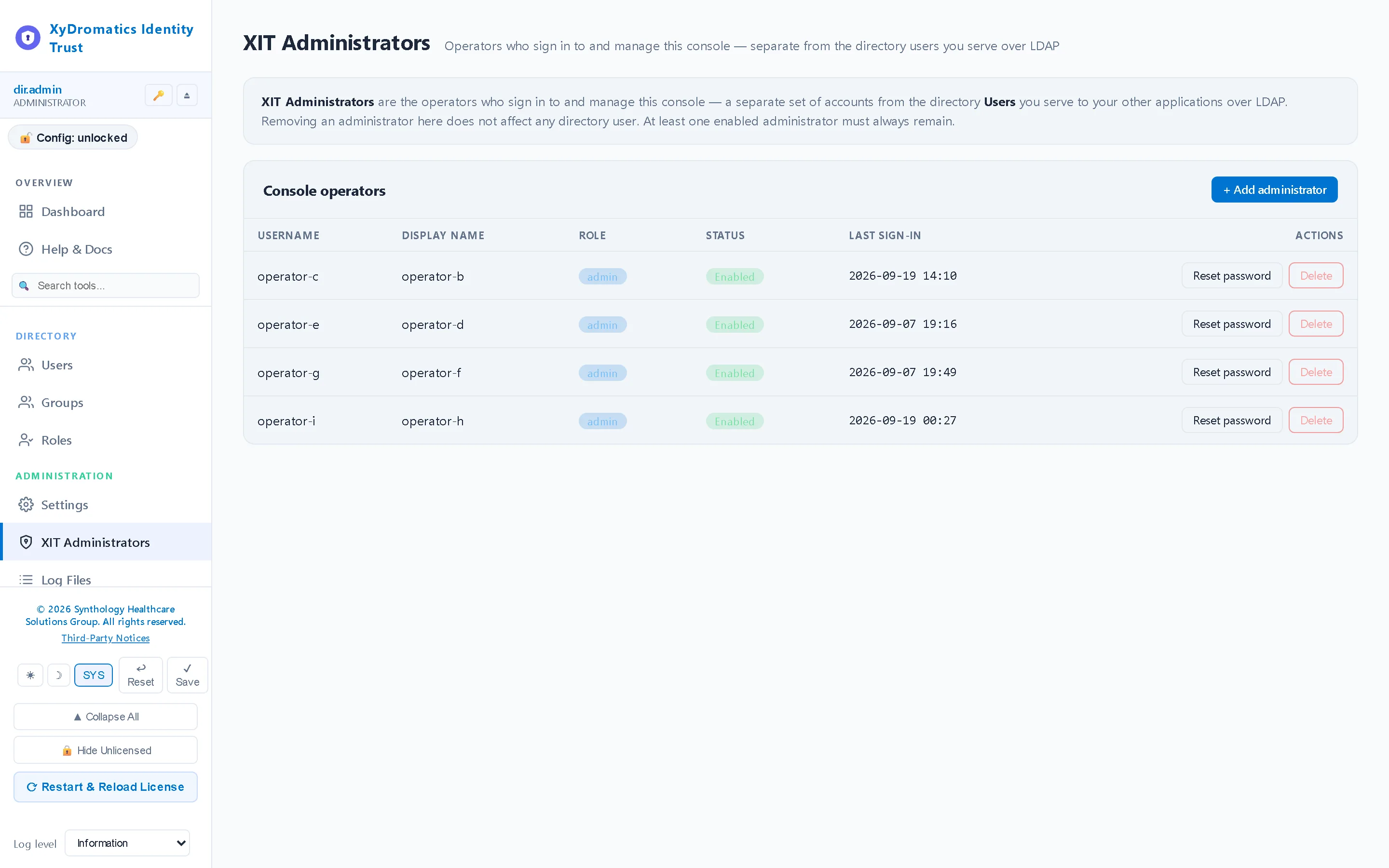Console administrators — Who can administer the directory itself — separate from directory membership.