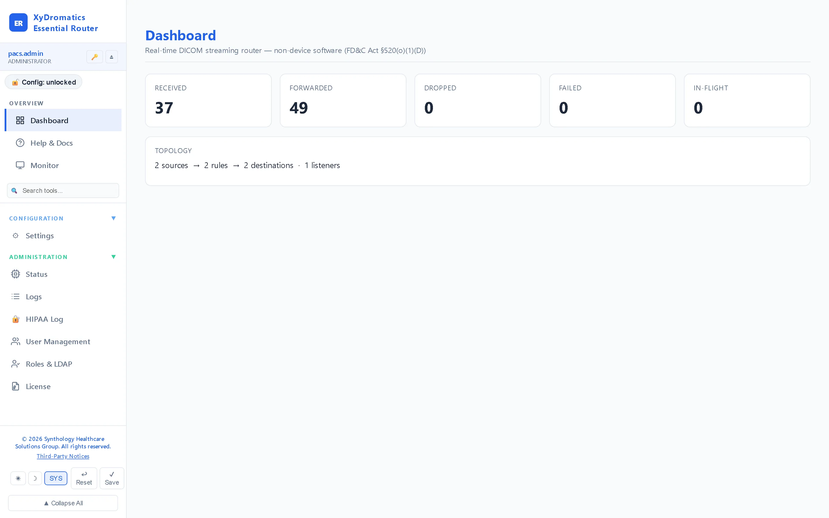 XyDromatics Essential Router — Dashboard