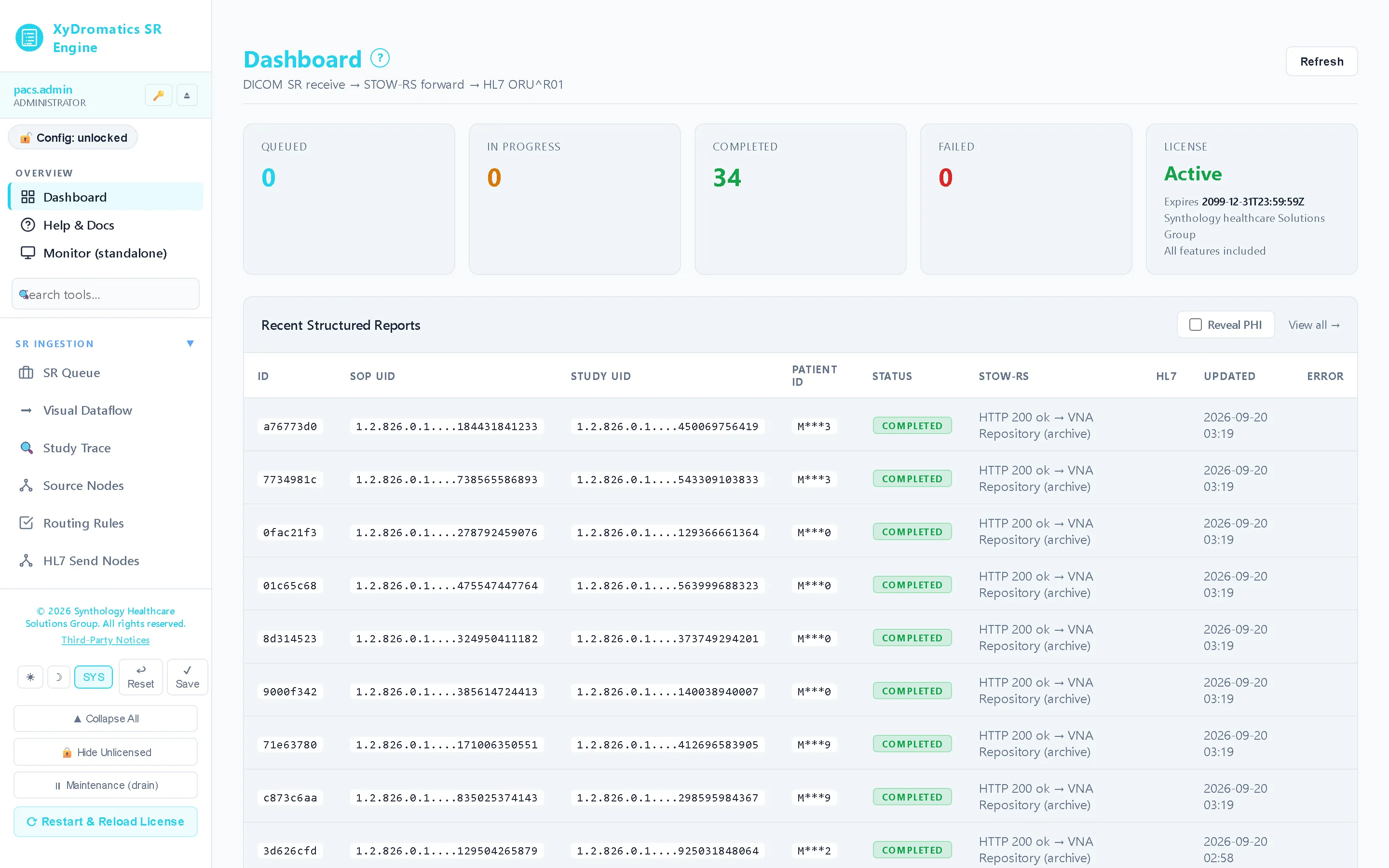 XyDromatics SR Engine — Dashboard