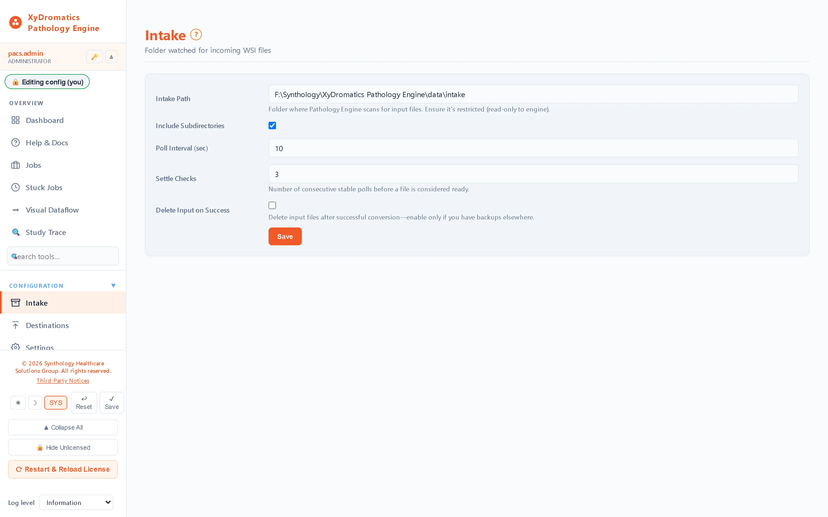Intake — Scanner output and slide files as they arrive, before conversion.