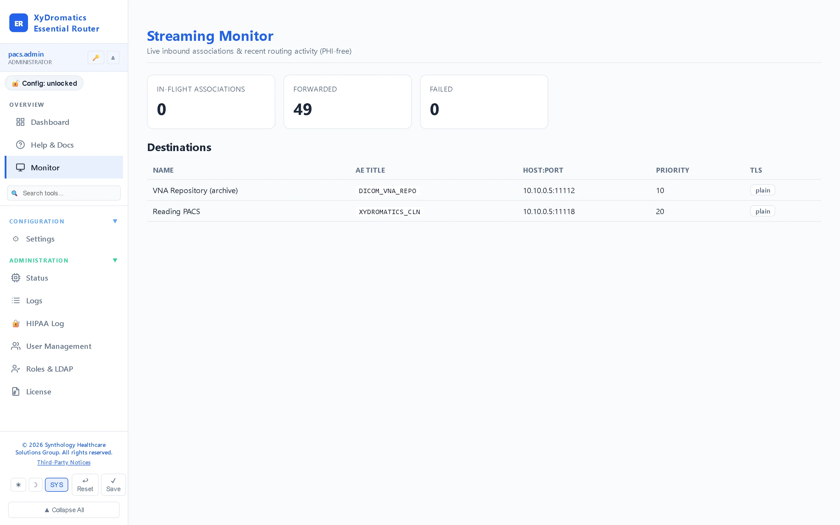 Monitor — Live associations and destination reachability as studies stream through.