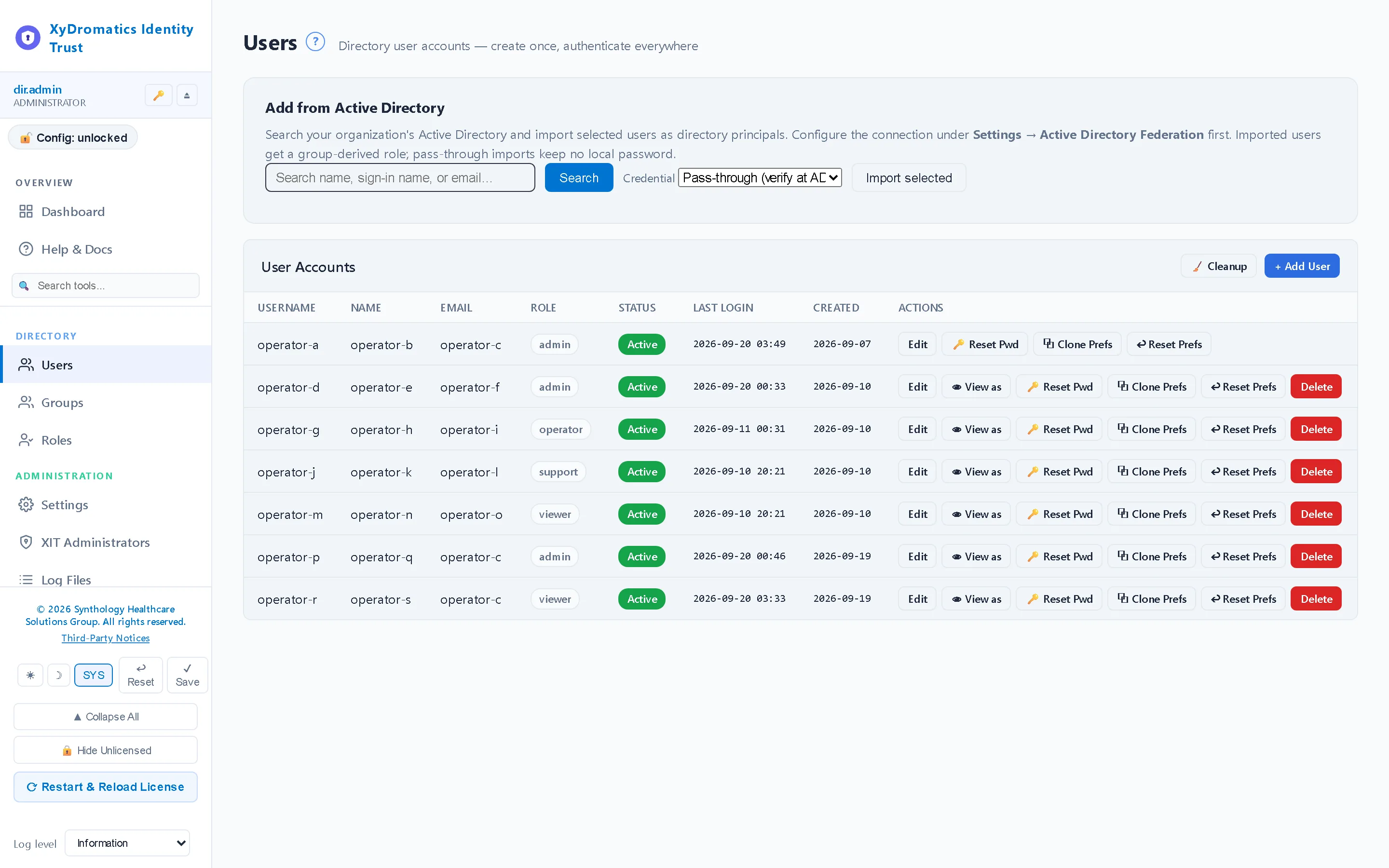 Users — The people every XyDromatics application authenticates — one identity, served over LDAP.